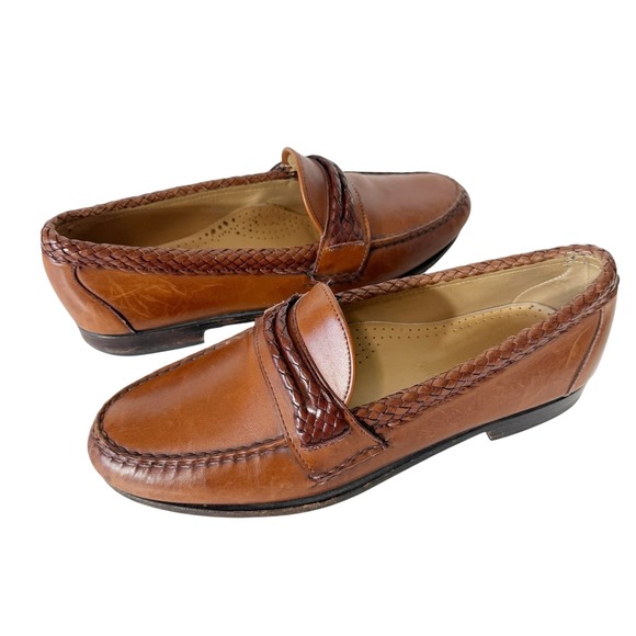 Allen Edmonds Other - Allen Edmonds Mens Newcomb Brown Leather Braided Penny Loafers 45480 USA 9.5D